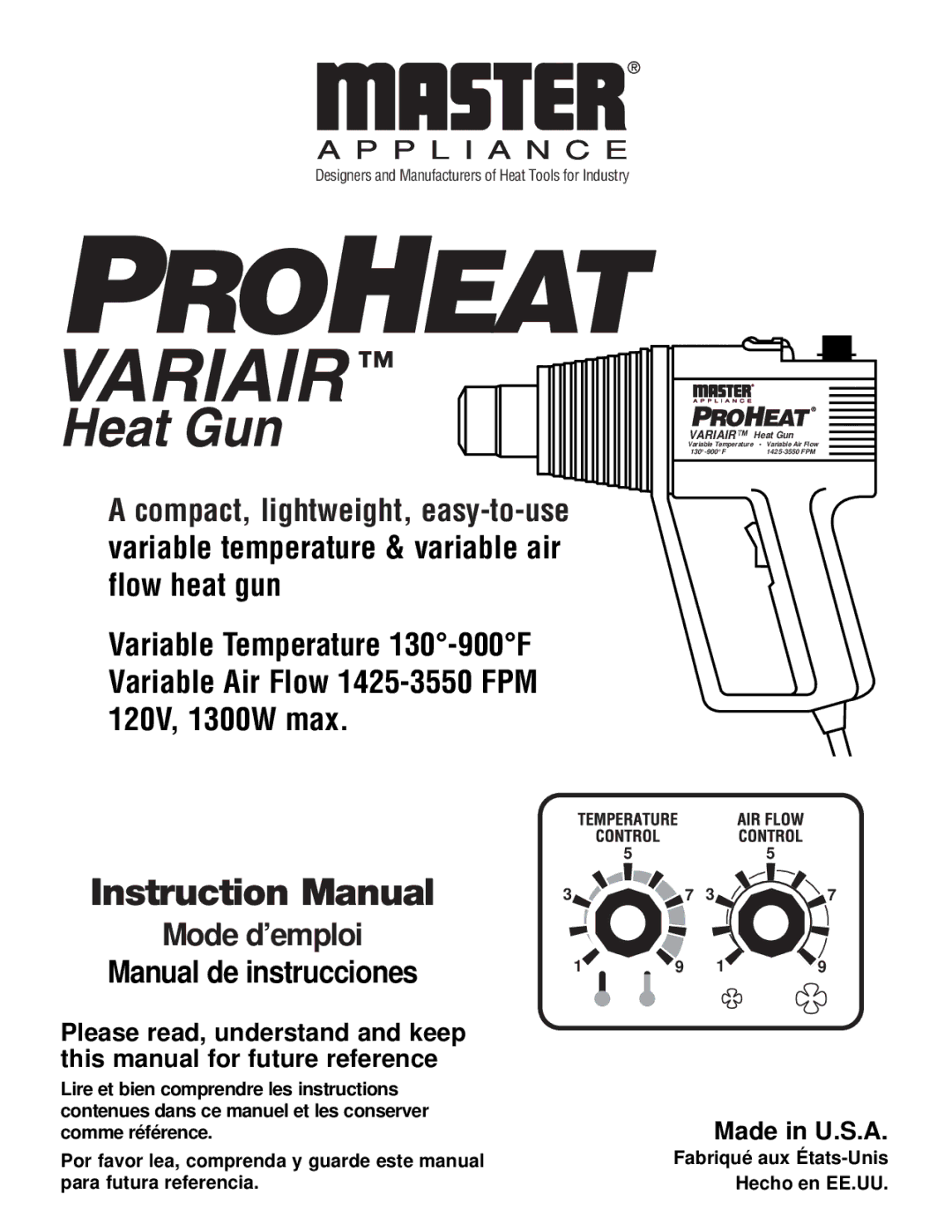 Master Appliance 1425-3550 FPM130-900F instruction manual Mode d’emploi Manual de instrucciones, Made in U.S.A 