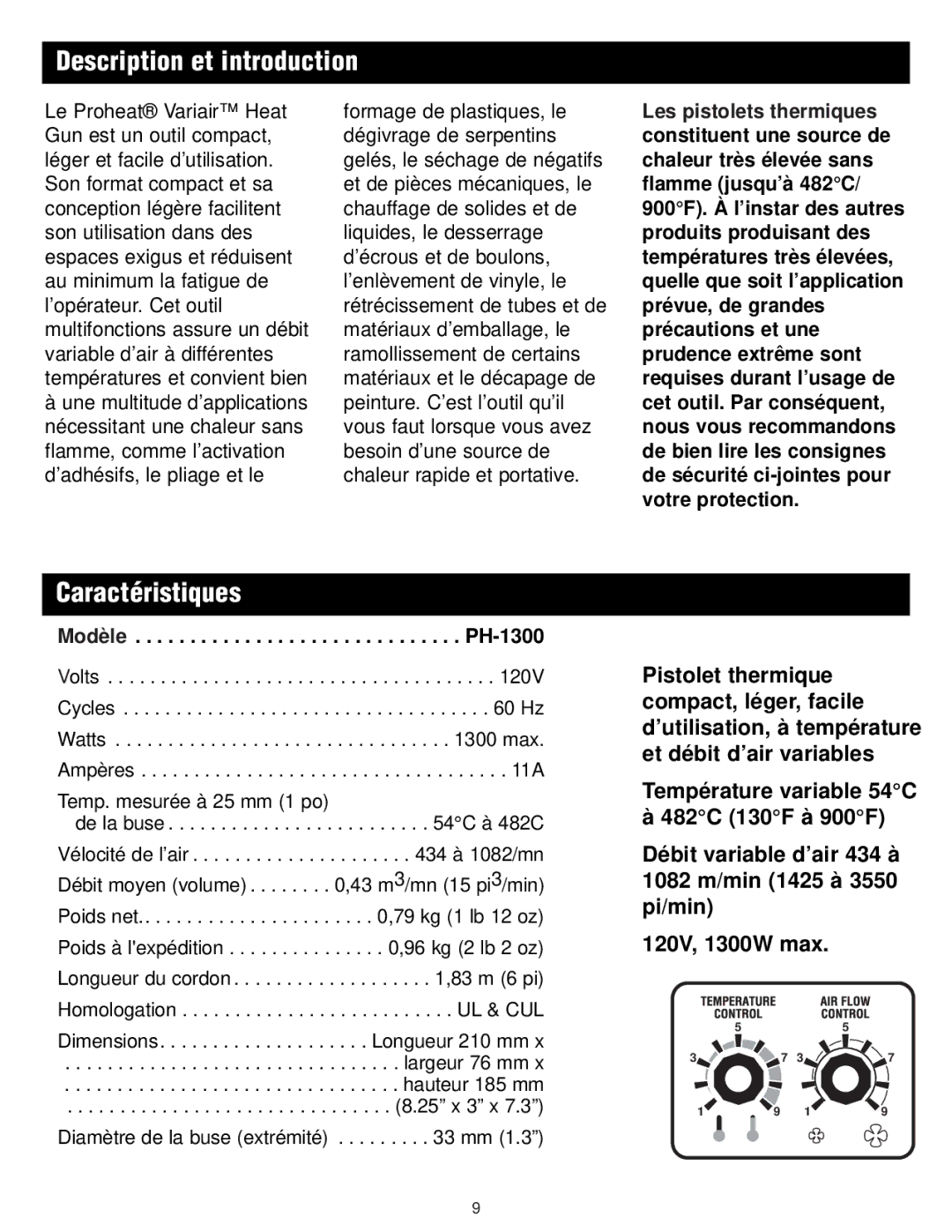 Master Appliance 1425-3550 FPM130-900F instruction manual Description et introduction, Caractéristiques 