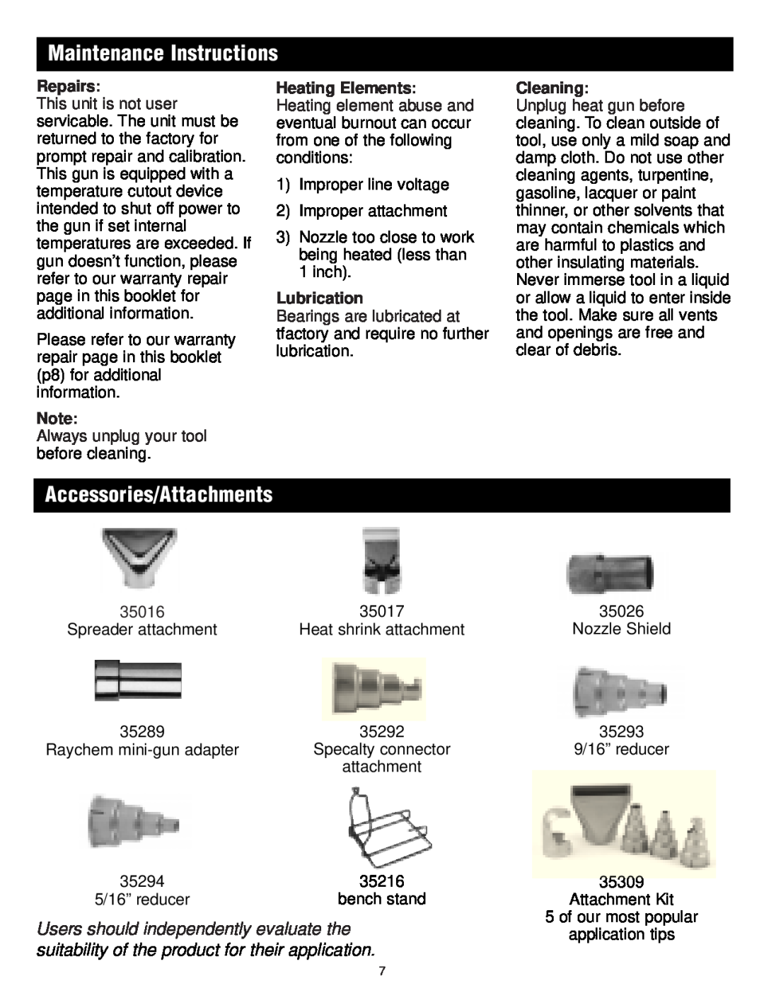 Master Appliance 1425-3550 FPM130-900F Maintenance Instructions, Accessories/Attachments, Repairs, Lubrication, Cleaning 