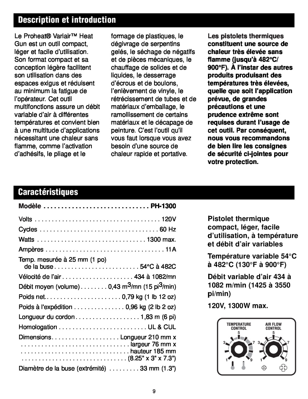 Master Appliance 1425-3550 FPM130-900F instruction manual Description et introduction, Caractéristiques, 120V, 1300W max 
