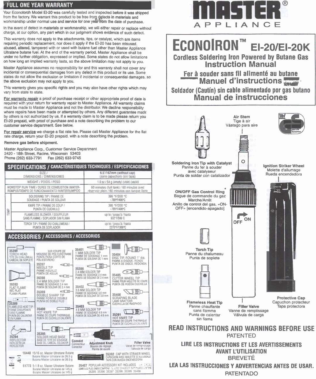 Master Appliance EI-20K specifications Fects in materials, By others is, Air Stem, Tige B air, Phone 262, POLlESnRENO 