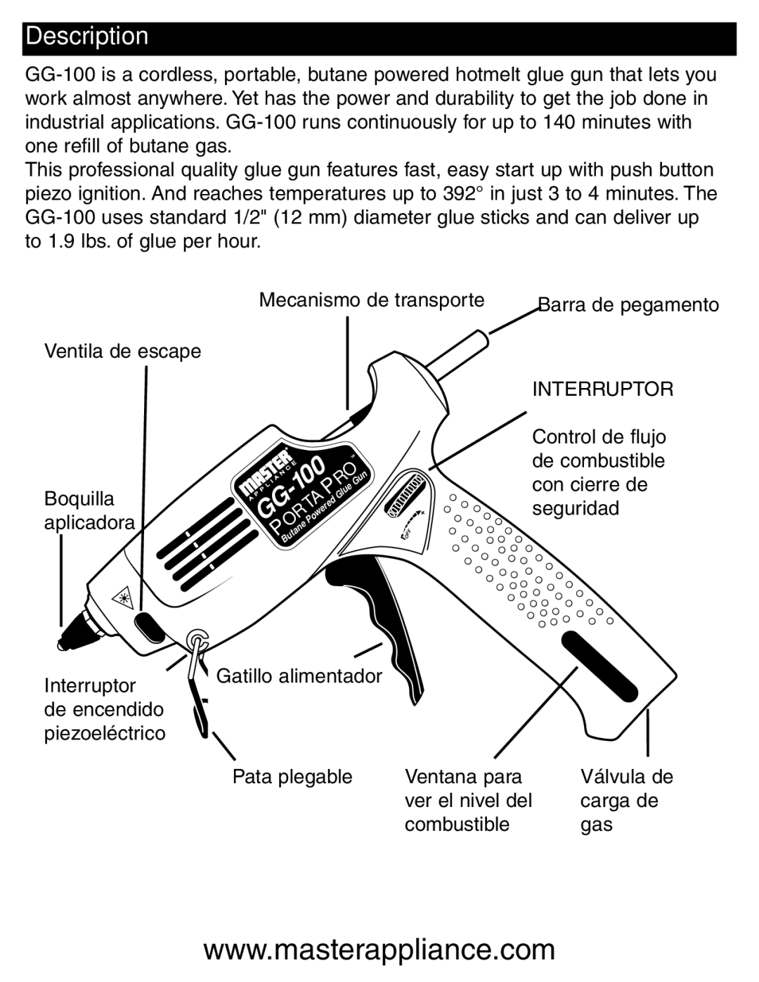 Master Appliance GG-100 instruction manual Boquilla 