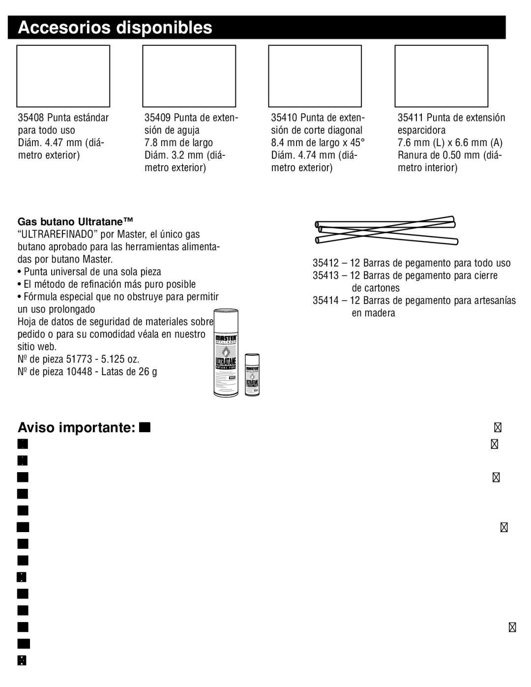 Master Appliance GG-100 instruction manual Accesorios disponibles 