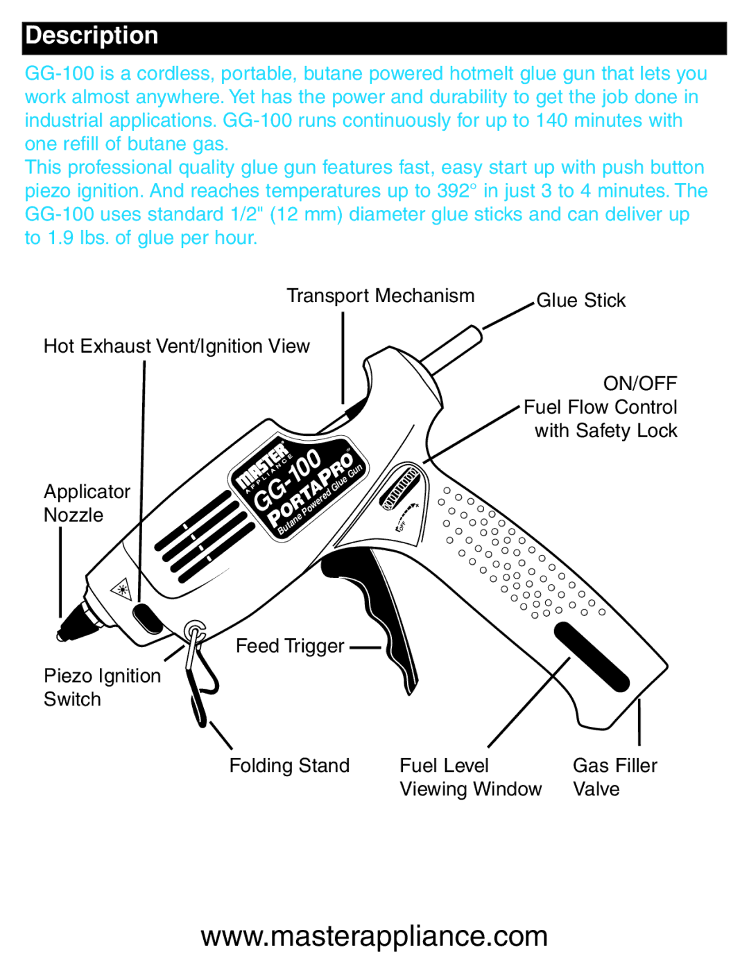 Master Appliance GG-100 instruction manual Description 