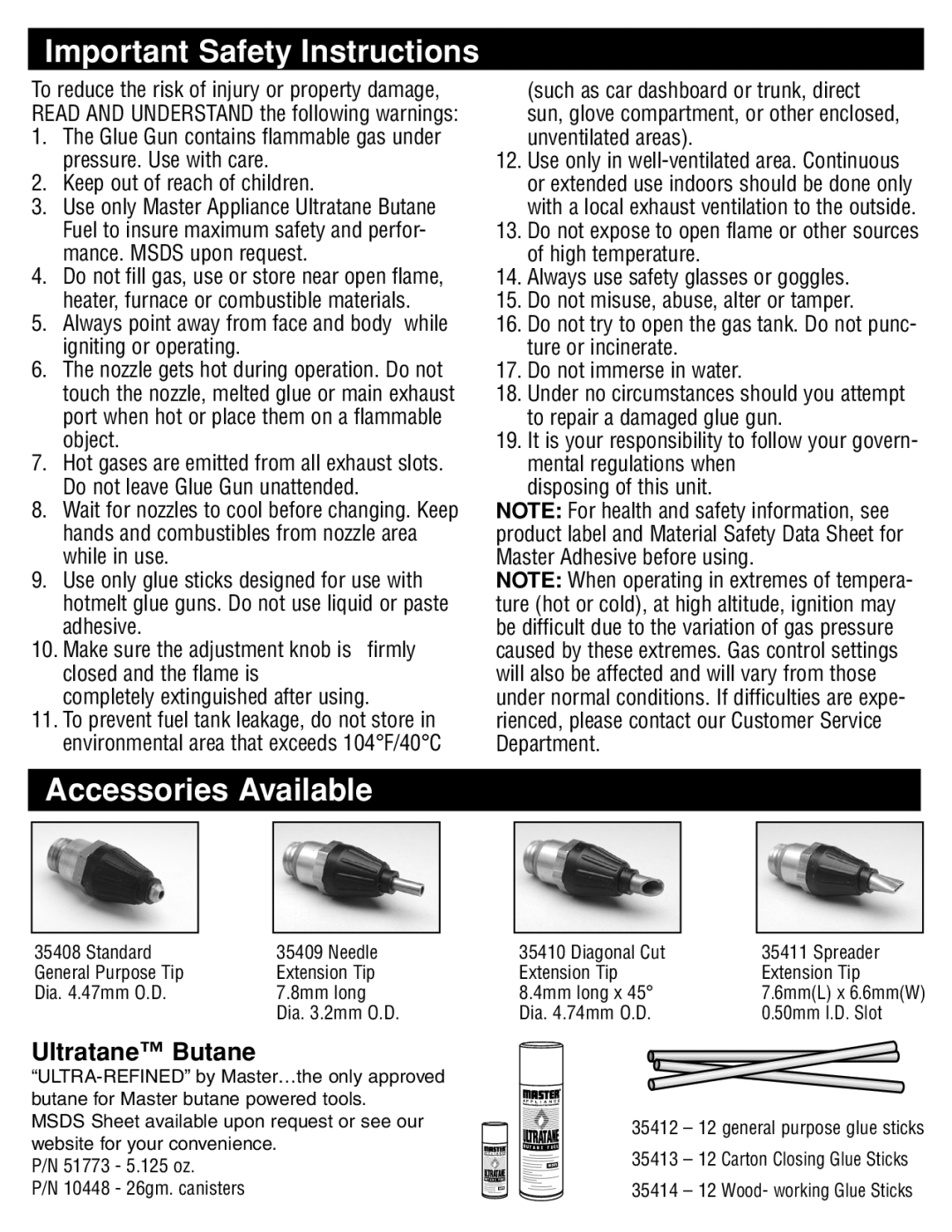 Master Appliance GG-100 instruction manual Important Safety Instructions, Accessories Available 