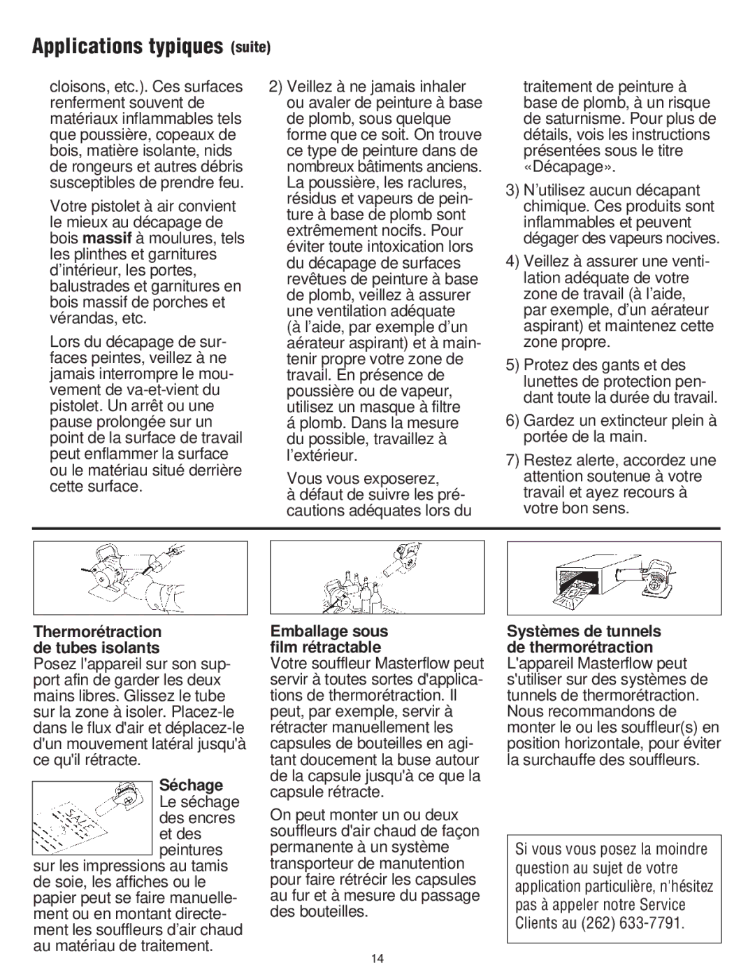 Master Appliance Heat Blower instruction manual Applications typiques suite, Gardez un extincteur plein à portée de la main 