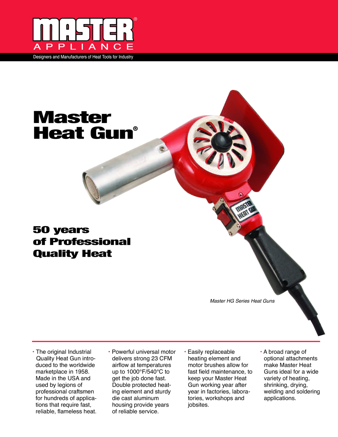 Master Appliance HG Series manual Master Heat Gun 