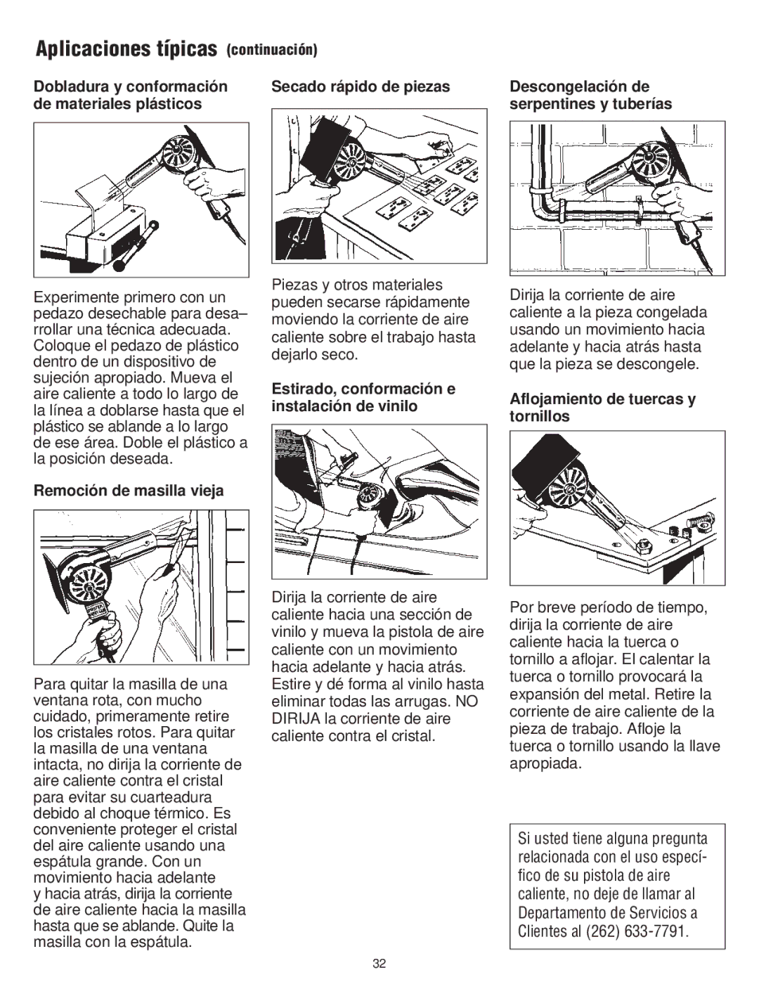 Master Appliance PH-1100 instruction manual Remoción de masilla vieja, Estirado, conformación e instalación de vinilo 