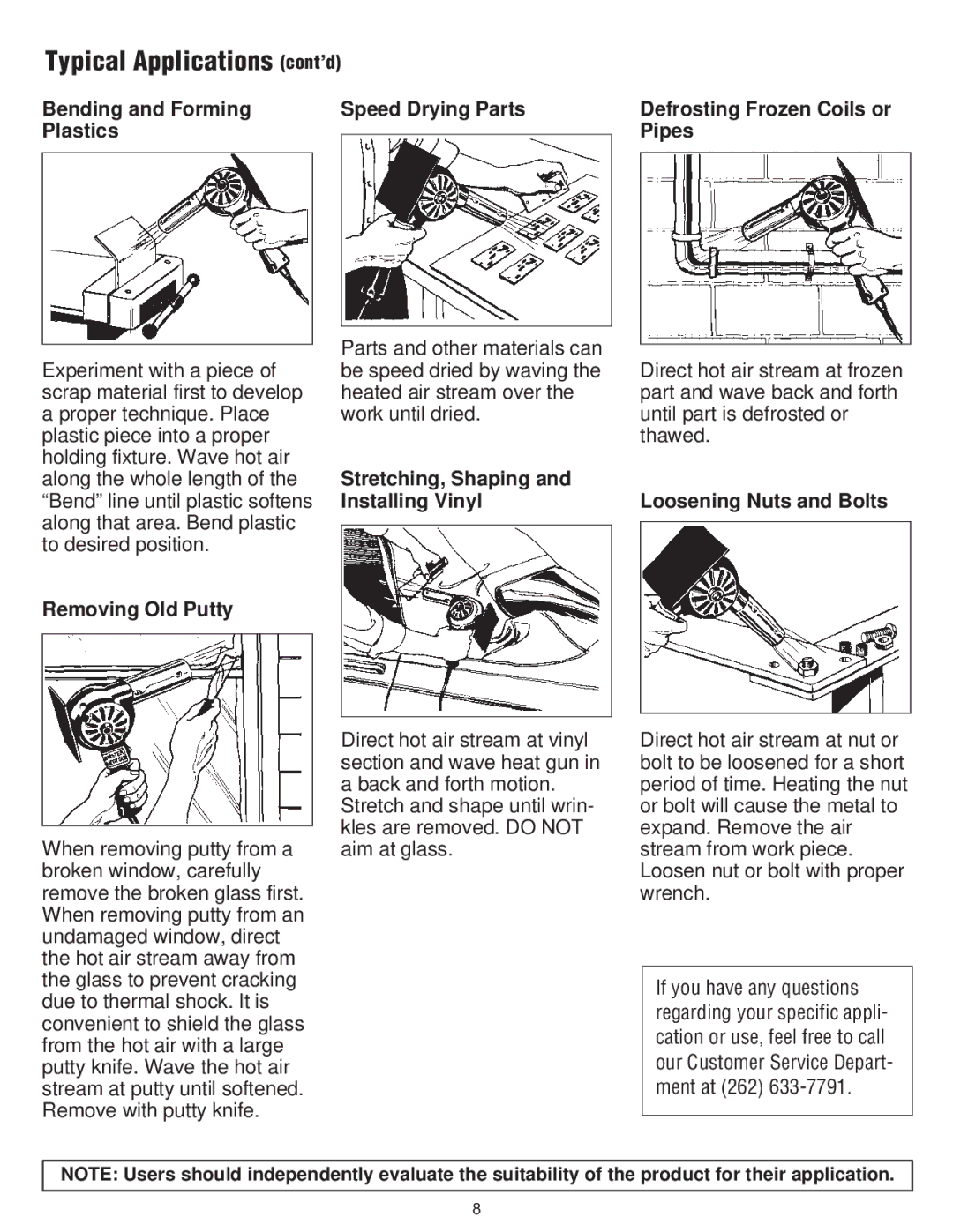 Master Appliance PH-1100 Removing Old Putty, Stretching, Shaping and Installing Vinyl, Loosening Nuts and Bolts 