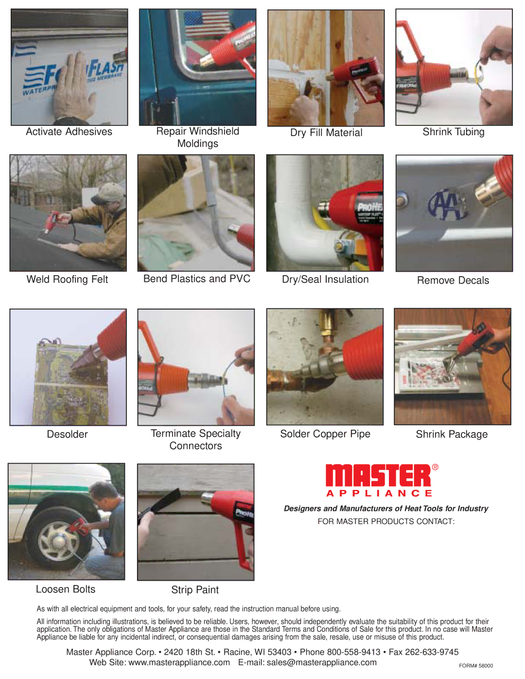 Master Appliance PH-1200-1, PH-1200K, PH-2200-1, PH-2200K manual Loosen Bolts Strip Paint 