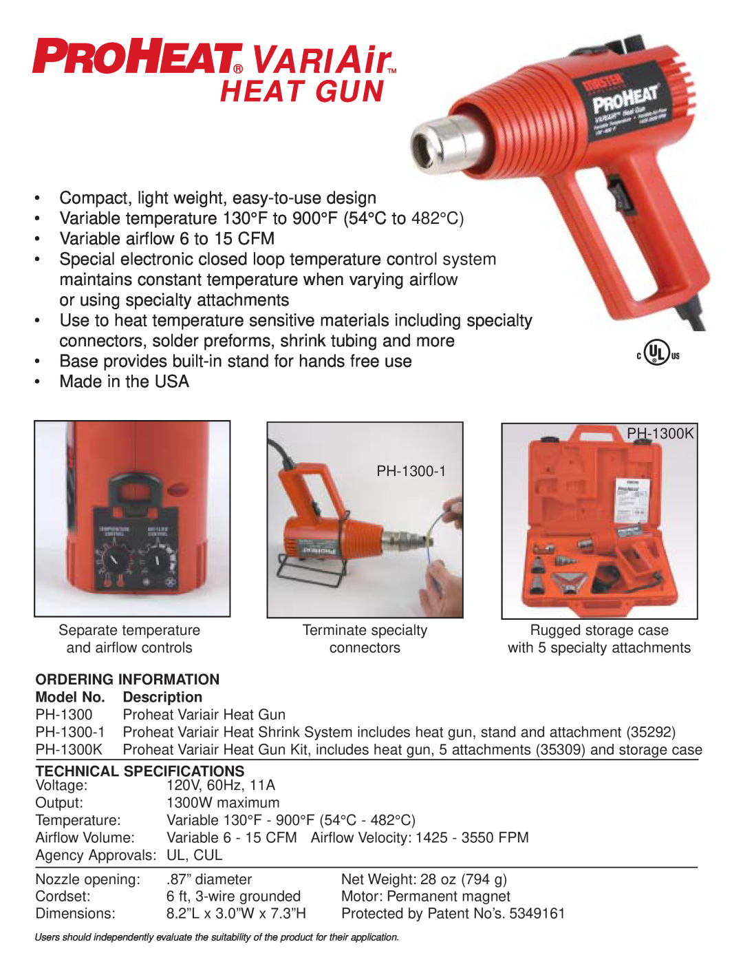 Master Appliance PH-1200-1 Heat Gun, Compact, light weight, easy-to-use design, Variable airflow 6 to 15 CFM, VARIAir 