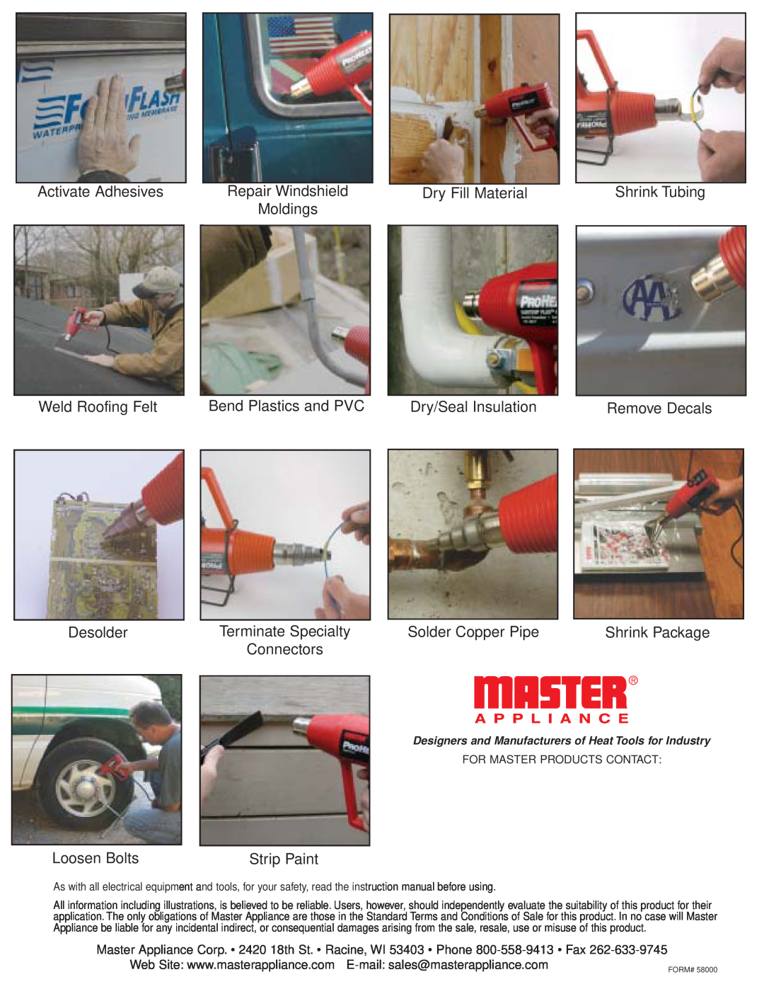 Master Appliance PH-1200-1, PH-1200K Designers and Manufacturers of Heat Tools for Industry, For Master Products Contact 