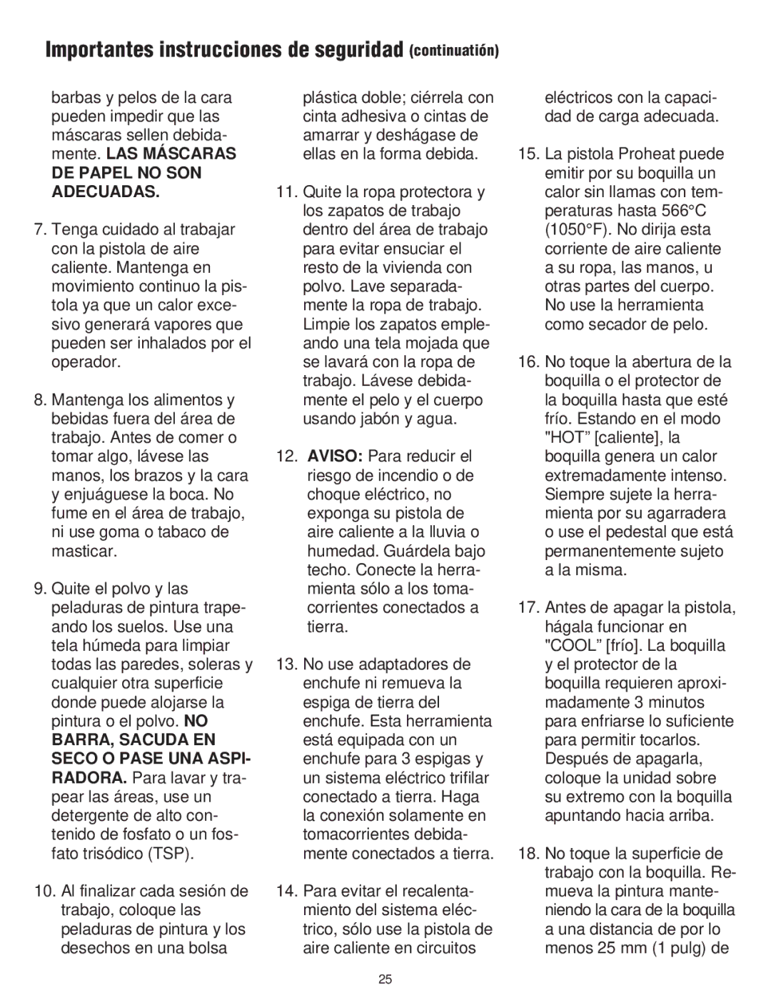 Master Appliance PH-1100K, PH-2100 Importantes instrucciones de seguridad continuatión, DE Papel no SON Adecuadas 