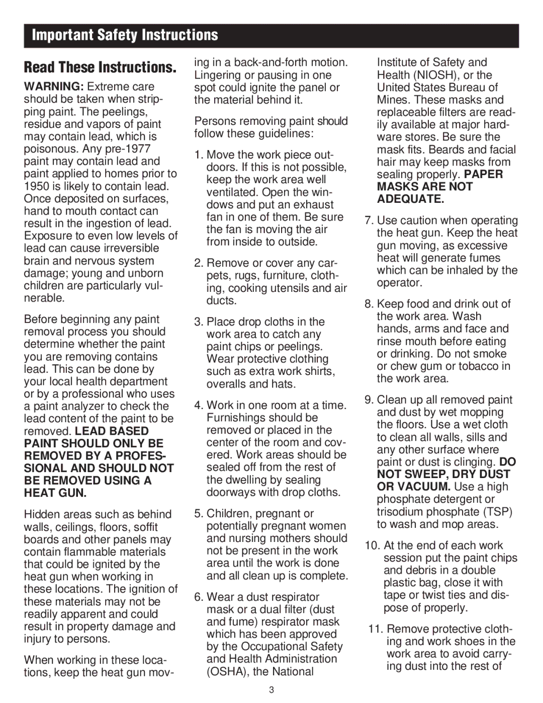 Master Appliance PH-1100K, PH-2100 instruction manual Important Safety Instructions, Read These Instructions 