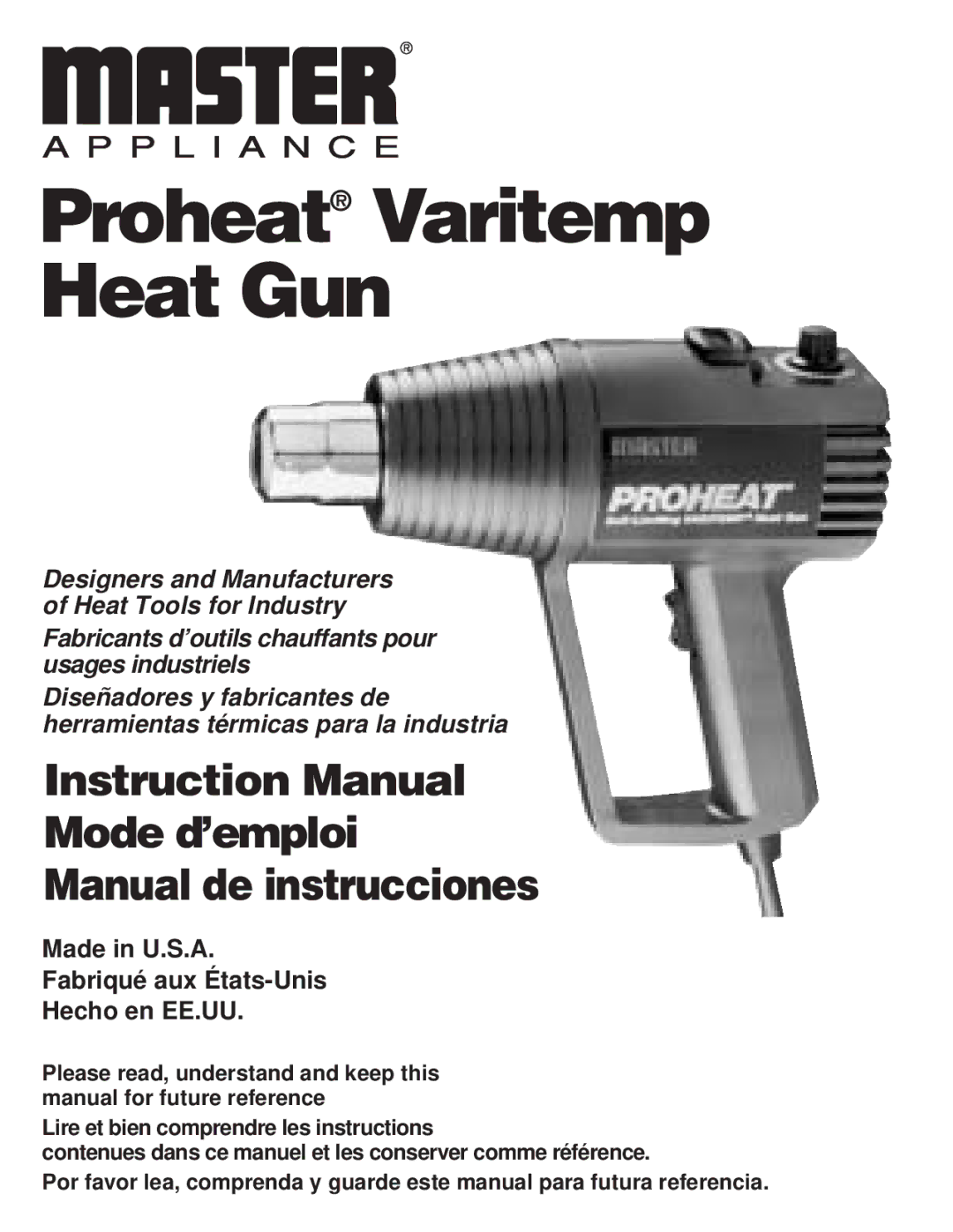 Master Appliance PH-1200, PH-2200 instruction manual Proheat Varitemp Heat Gun 