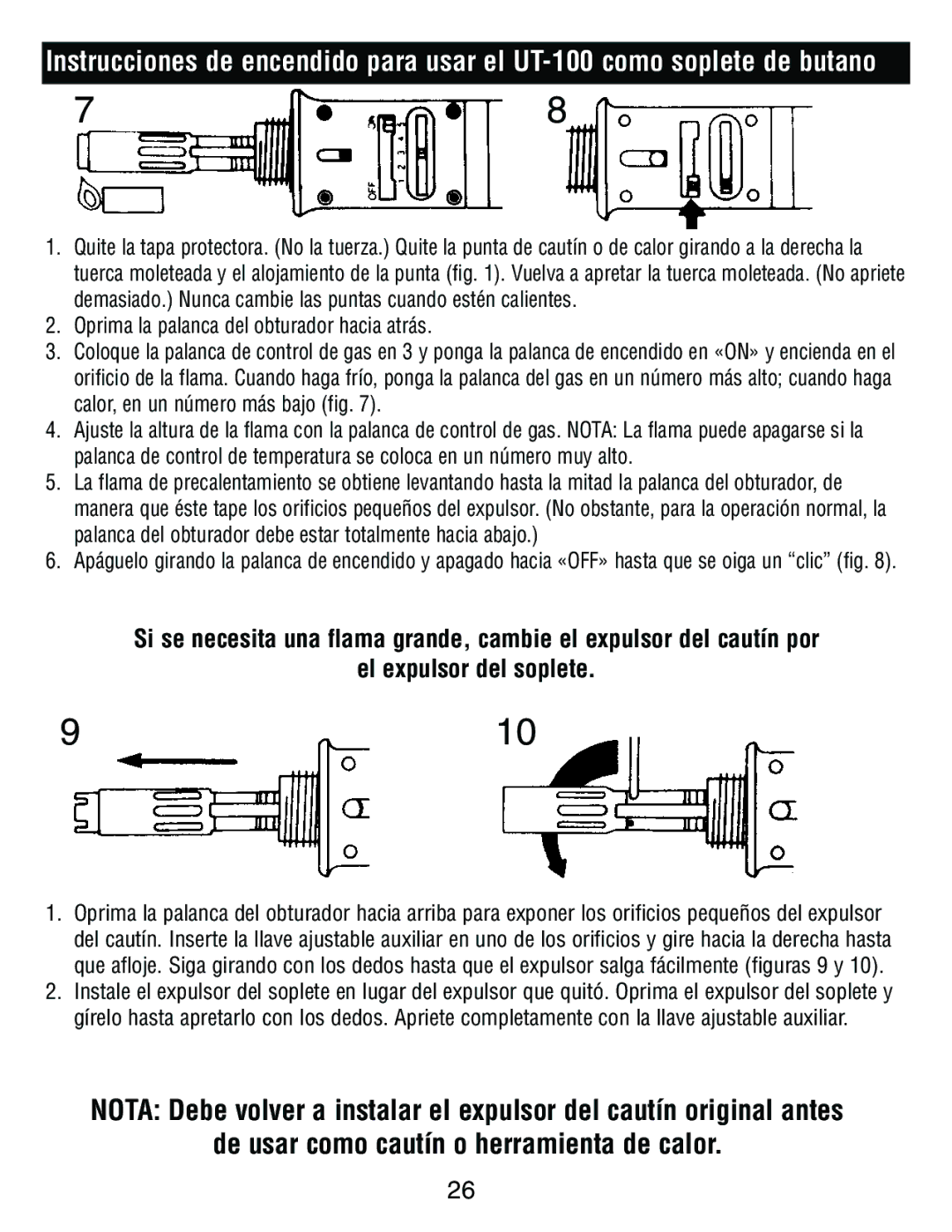 Master Appliance UT-200, UT-100 instruction manual El expulsor del soplete 