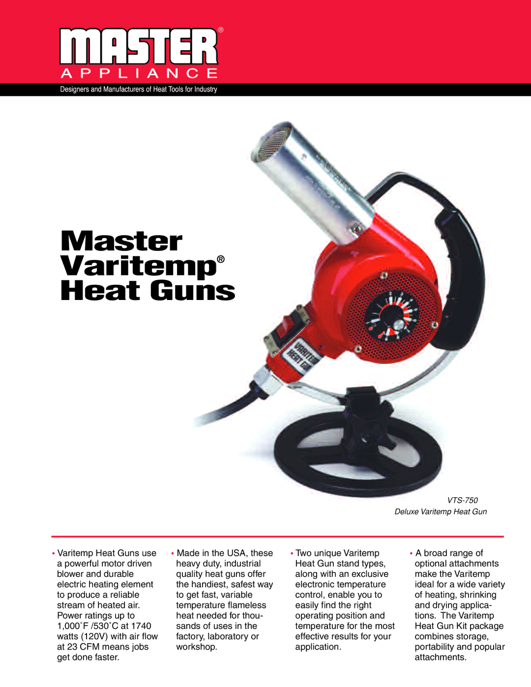 Master Appliance VTS-750 manual Master Varitemp Heat Guns 