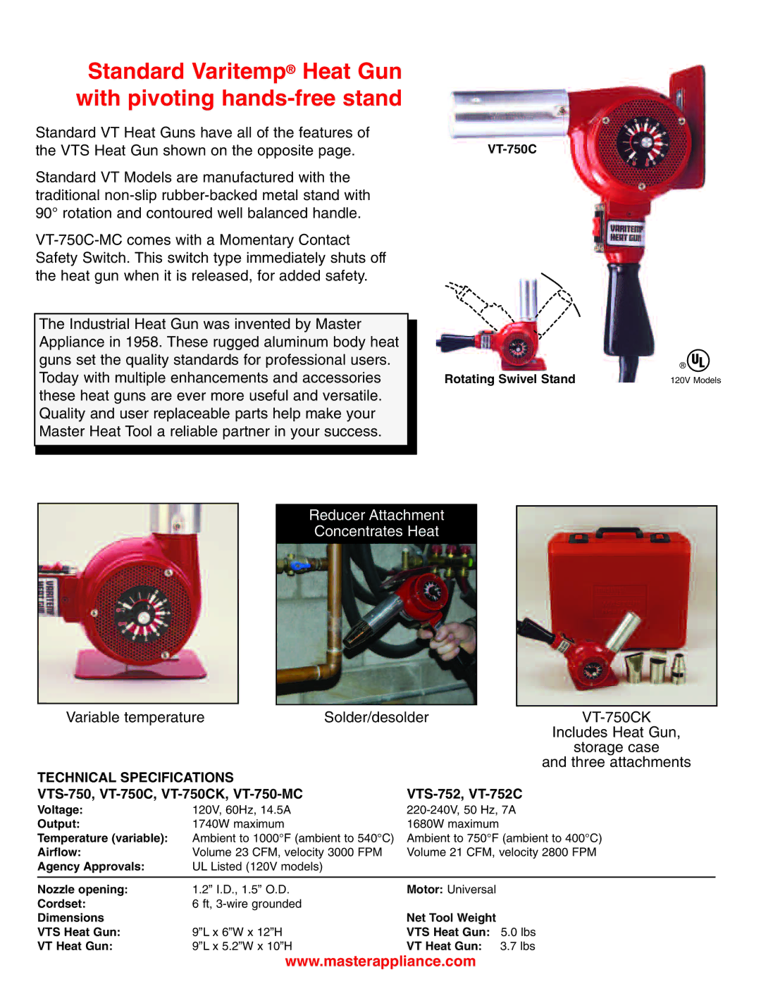 Master Appliance VTS-750 Standard Varitemp Heat Gun with pivoting hands-free stand, Reducer Attachment Concentrates Heat 