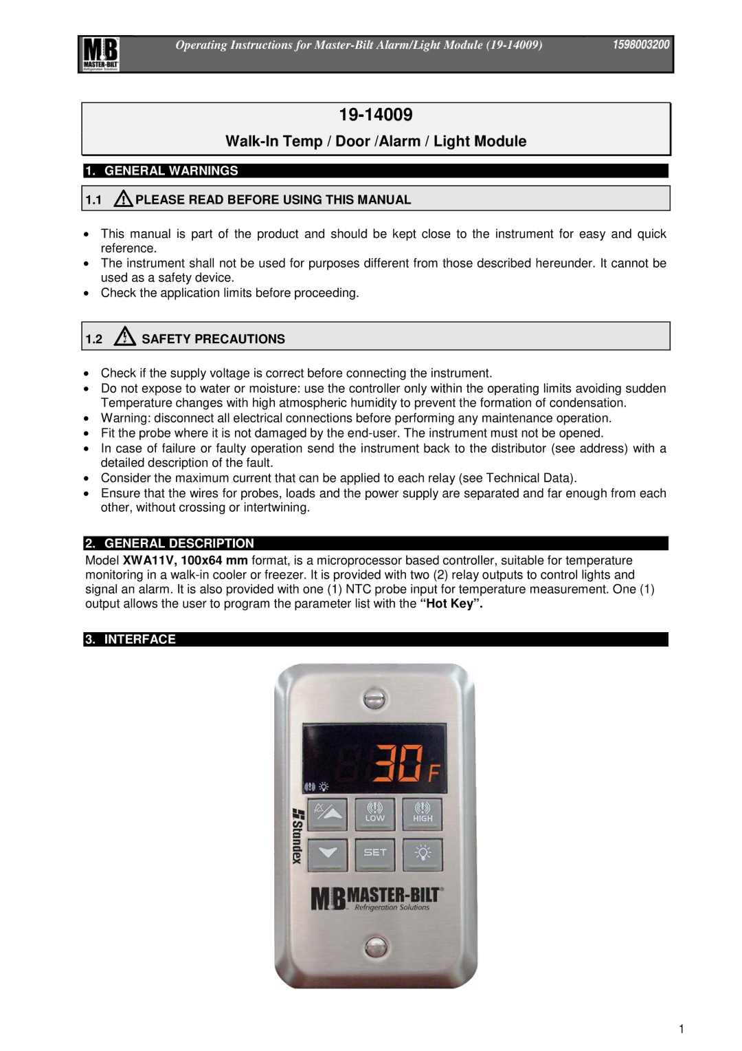 Master Bilt 19-14009 manual General Warnings, Please Read Before Using this Manual, Safety Precautions, Interface 