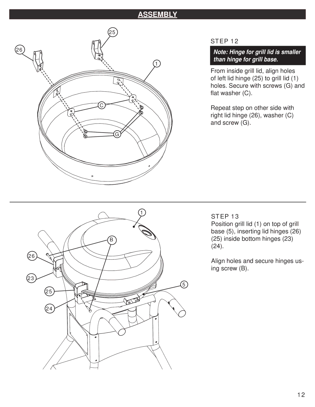 Master Bilt 20150112, 20150213, 20150713, 20150513, 20150613 manual Than hinge for grill base 