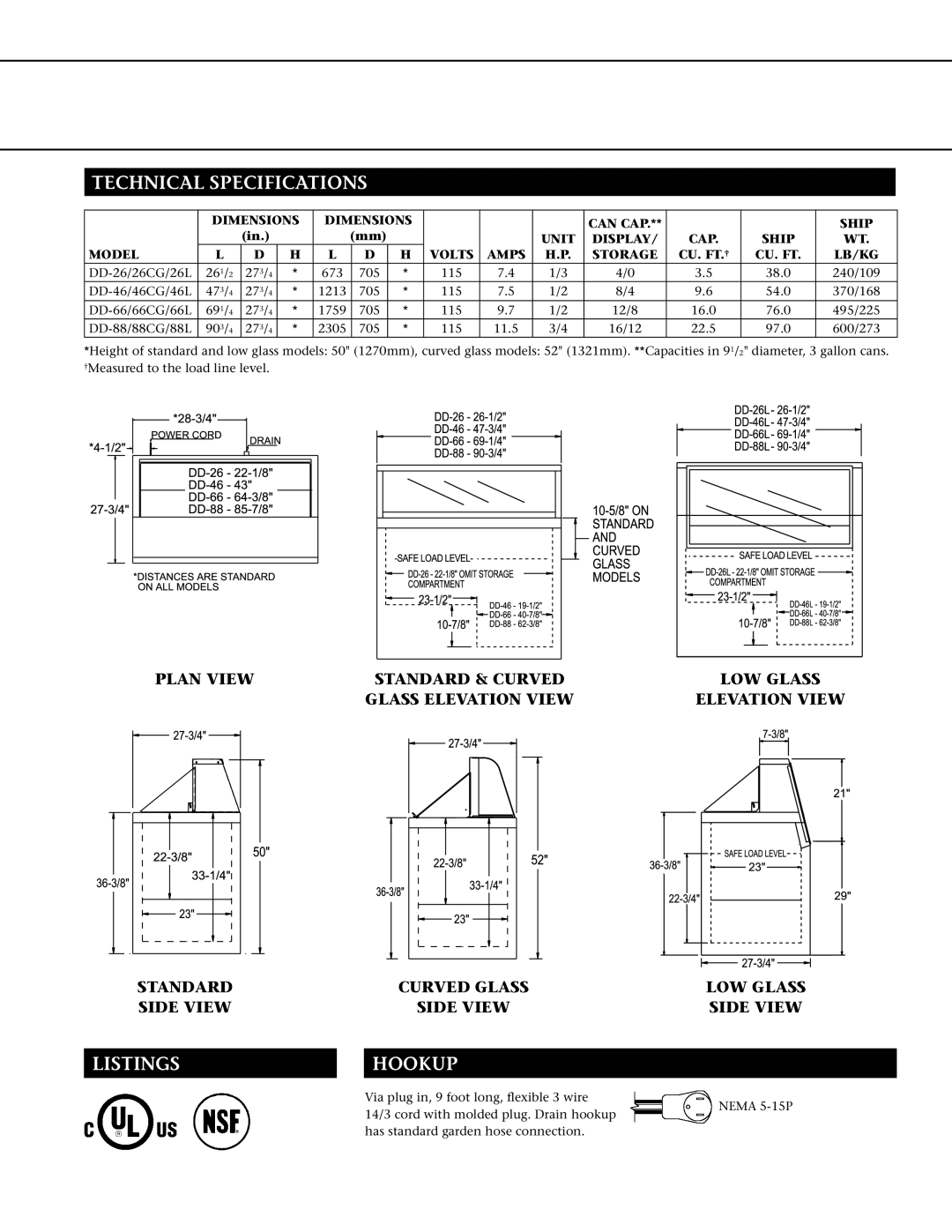 Master Bilt DD-26L, DD-46, DD-66CG, DD-88CG, DD-66L warranty Technical Specifications, Listings, Hookup 