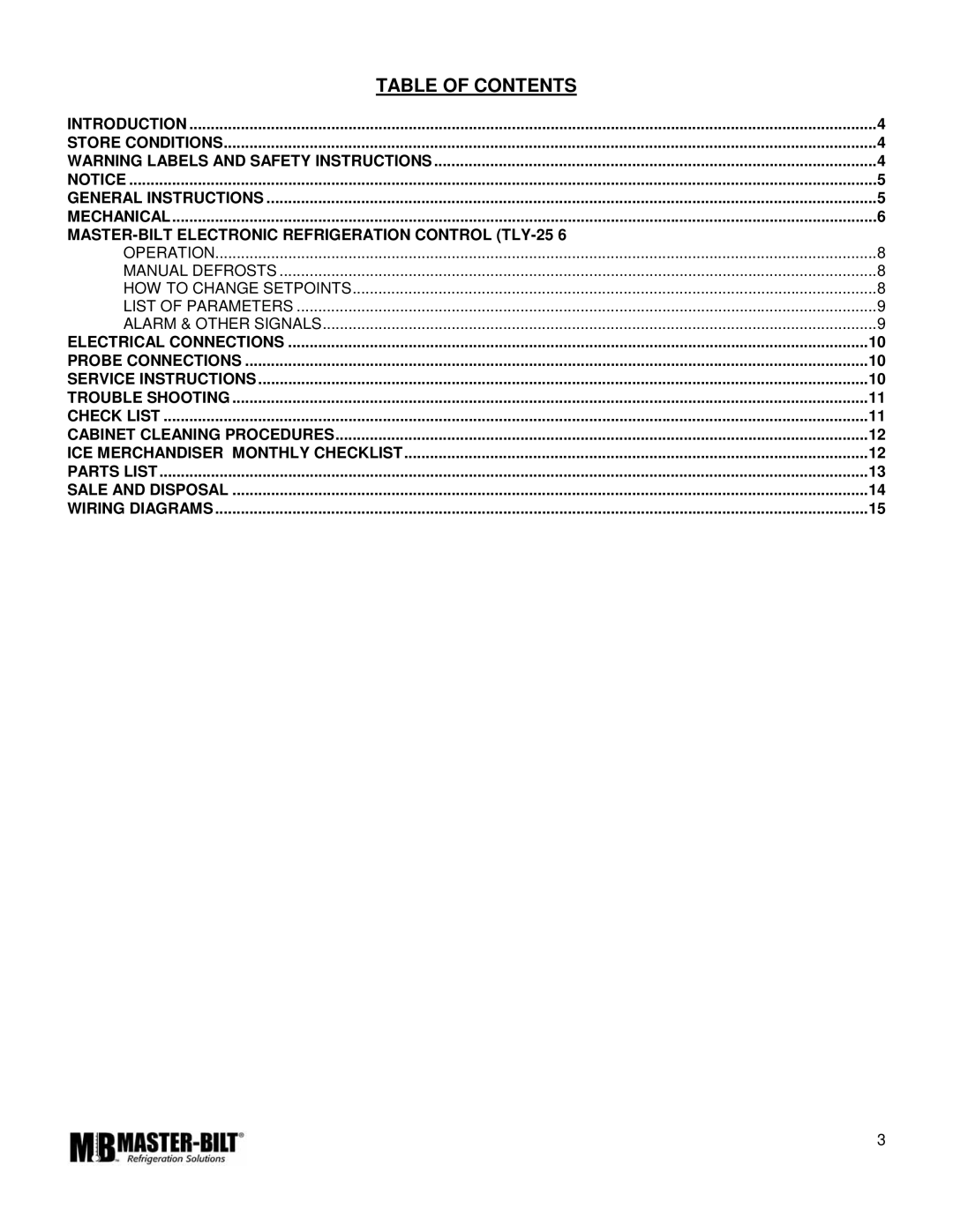 Master Bilt IM-23GB manual Table of Contents 