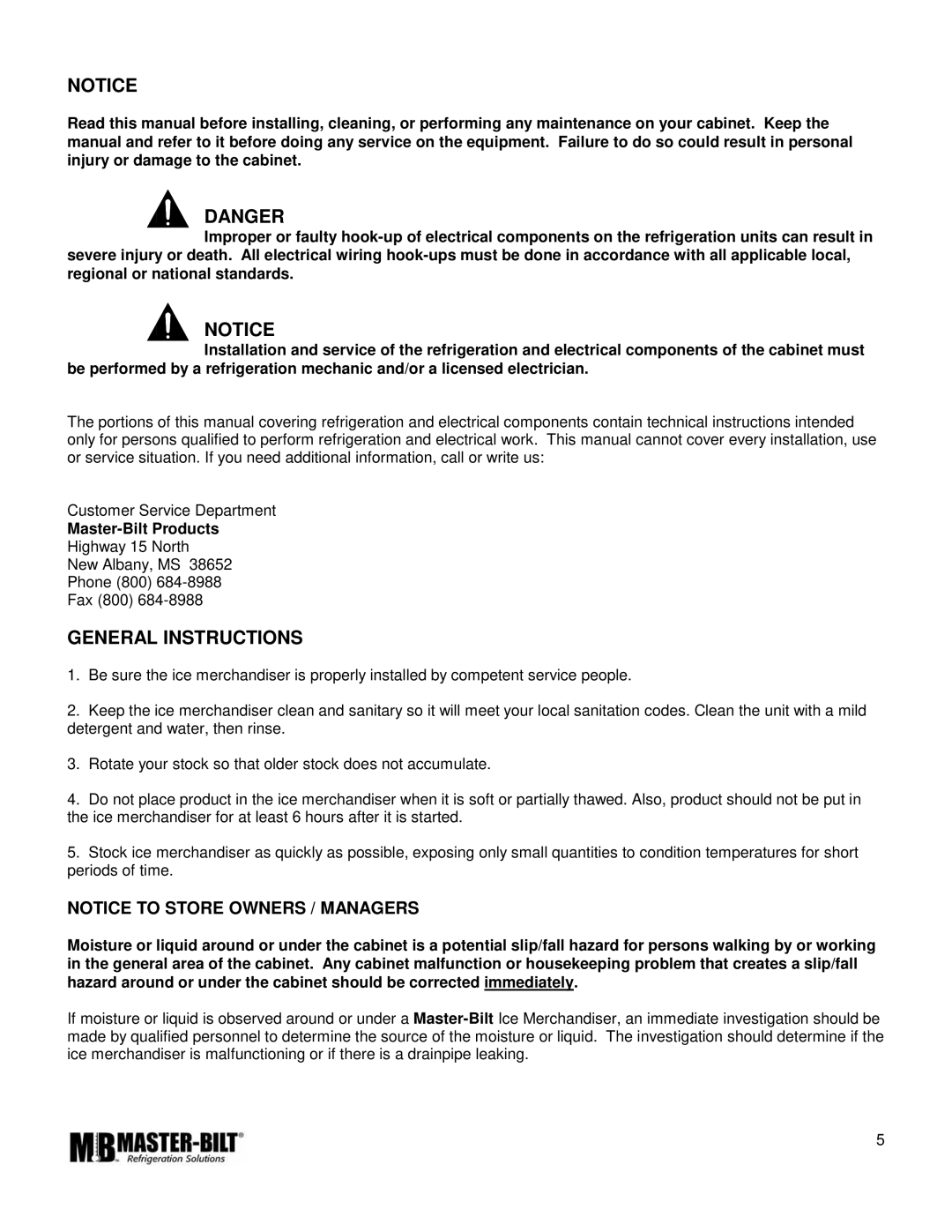 Master Bilt IM-23GB manual General Instructions 