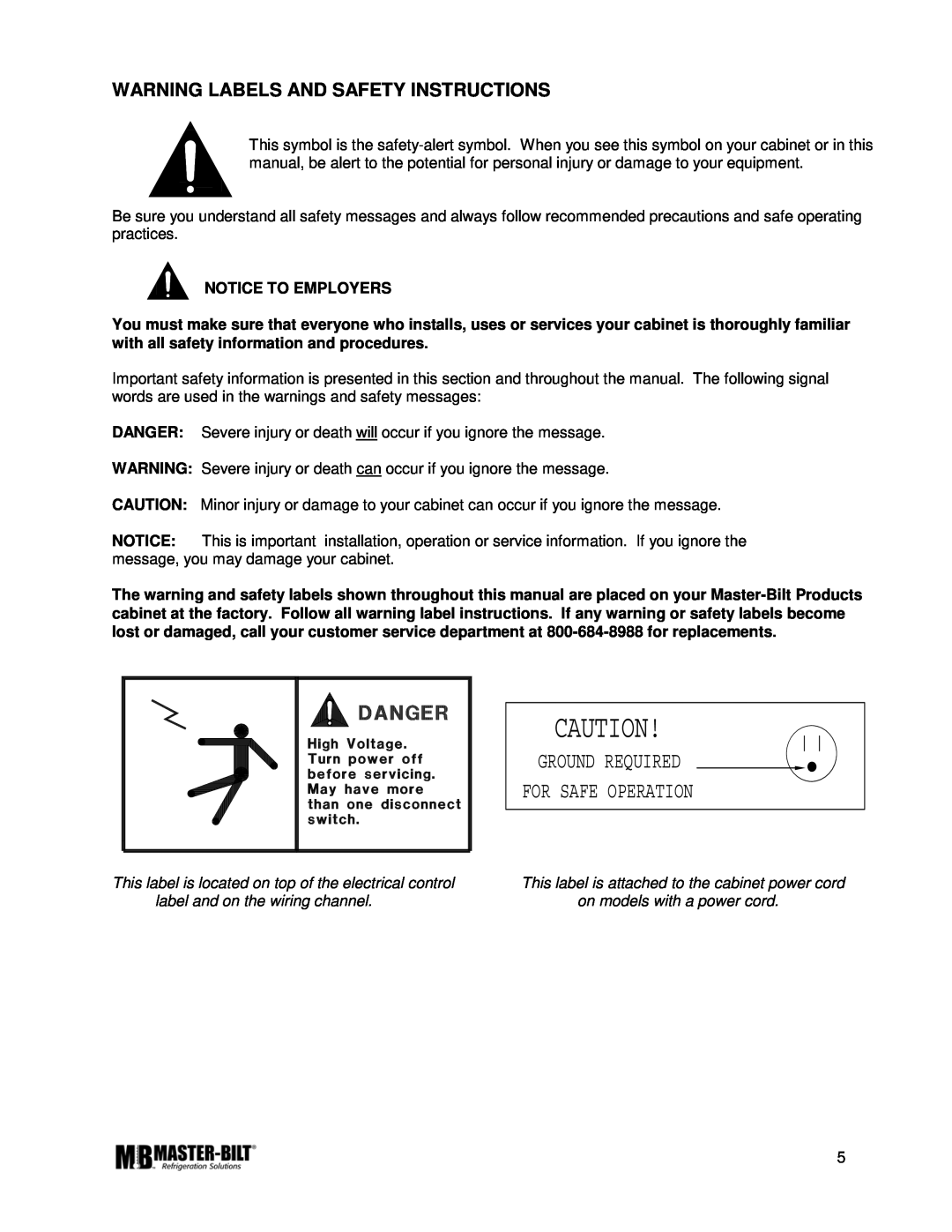 Master Bilt K manual Warning Labels And Safety Instructions, Ground Required For Safe Operation 
