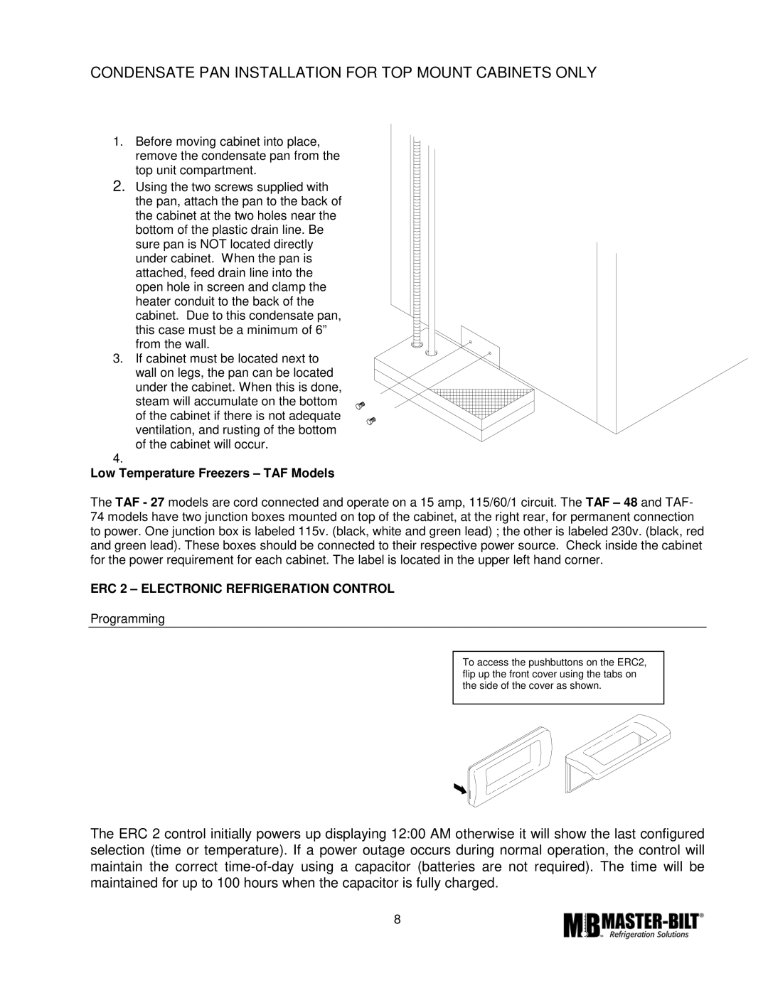 Master Bilt TAF-74 ERC2, TAF-48 ERC2 manual Low Temperature Freezers TAF Models, ERC 2 Electronic Refrigeration Control 