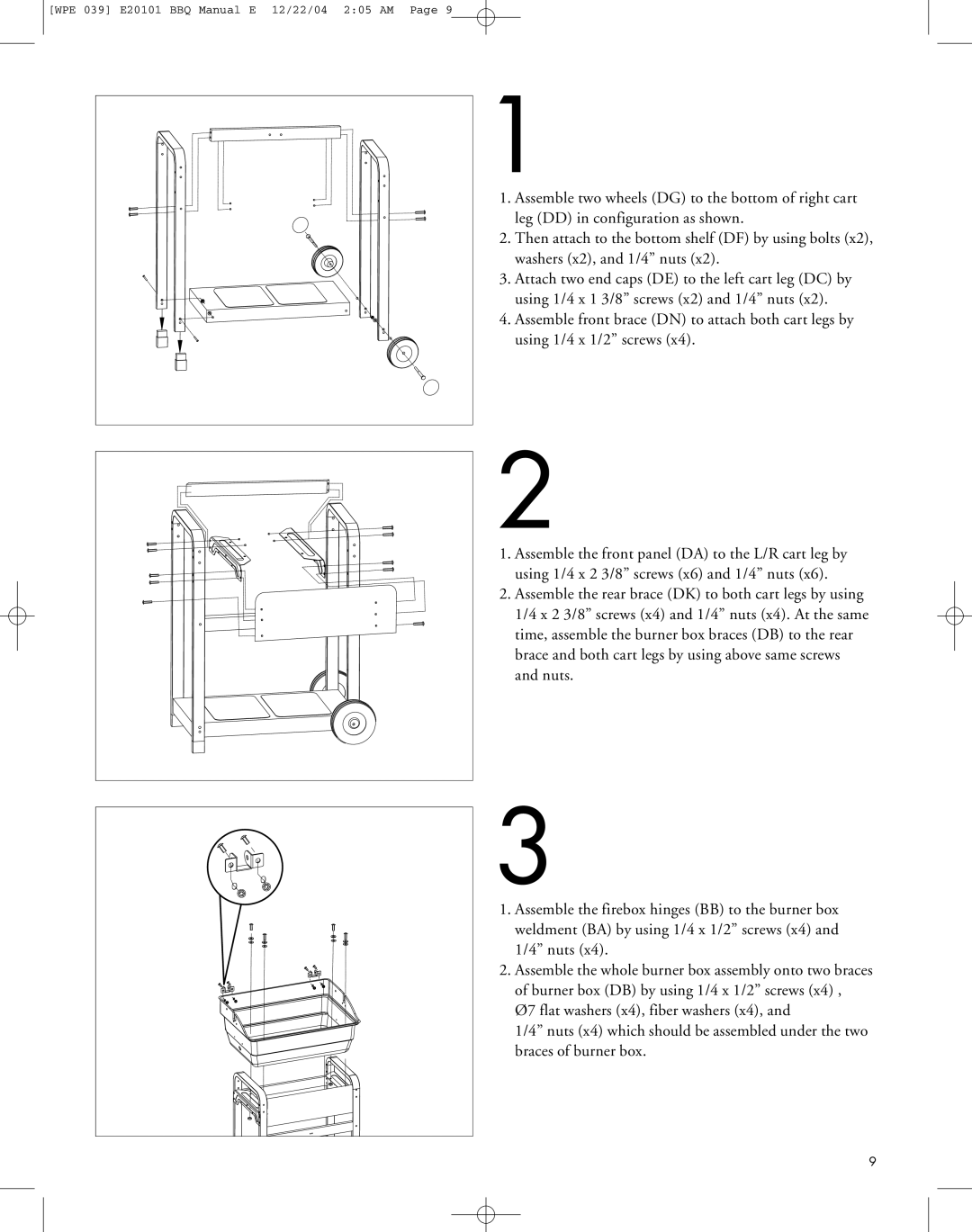 Master Chef WPE 039, 85-1027-0 manual 039 E20101 BBQ Manual E 12/22/04 205 AM 