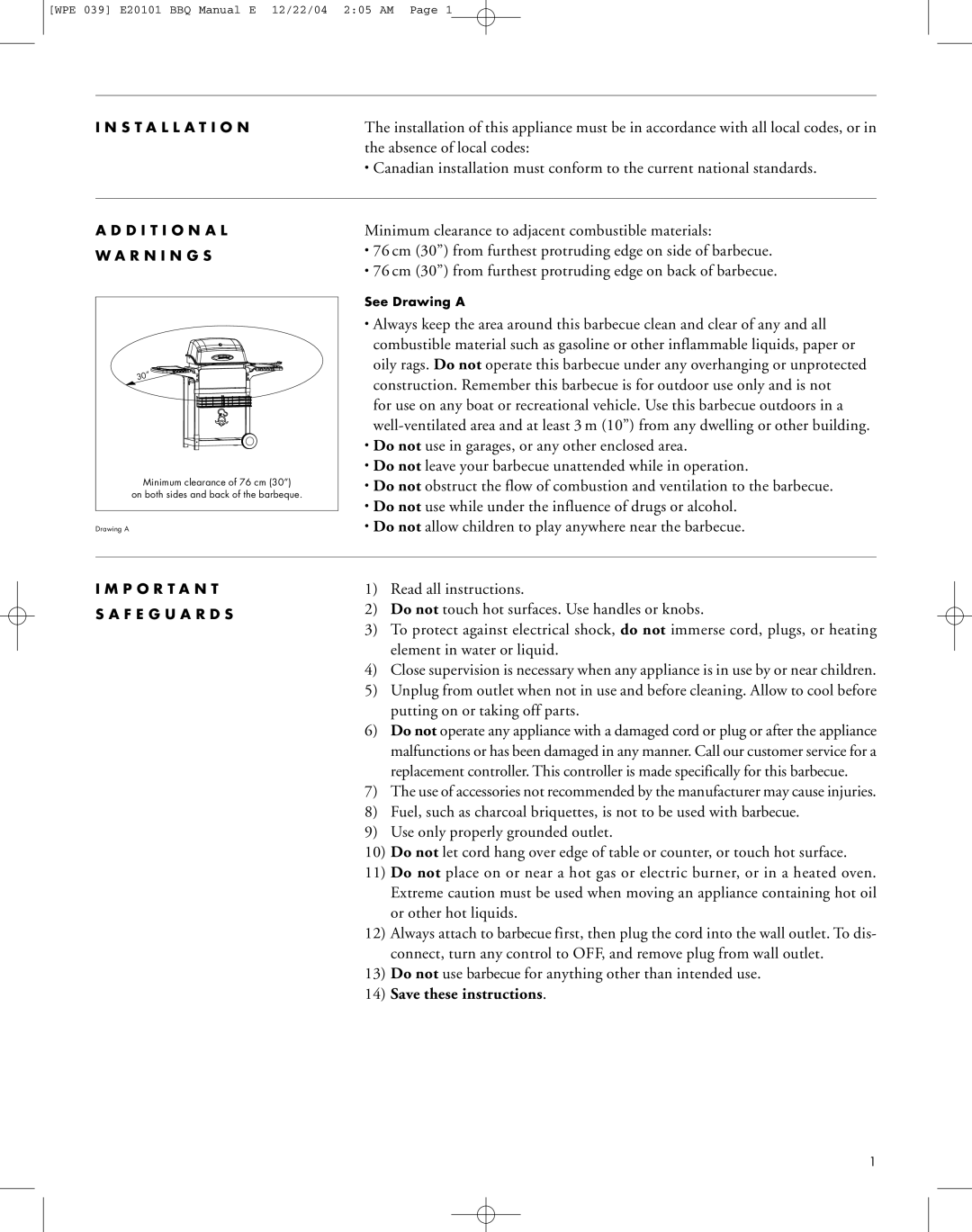 Master Chef E20101, WPE 039, 85-1027-0 manual Absence of local codes 