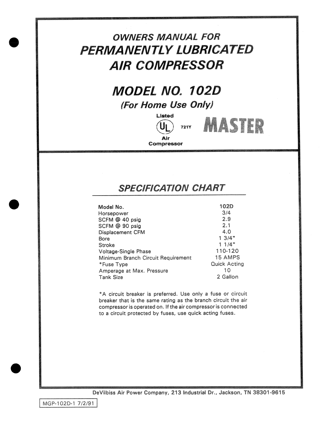 Master Lock 102D manual 