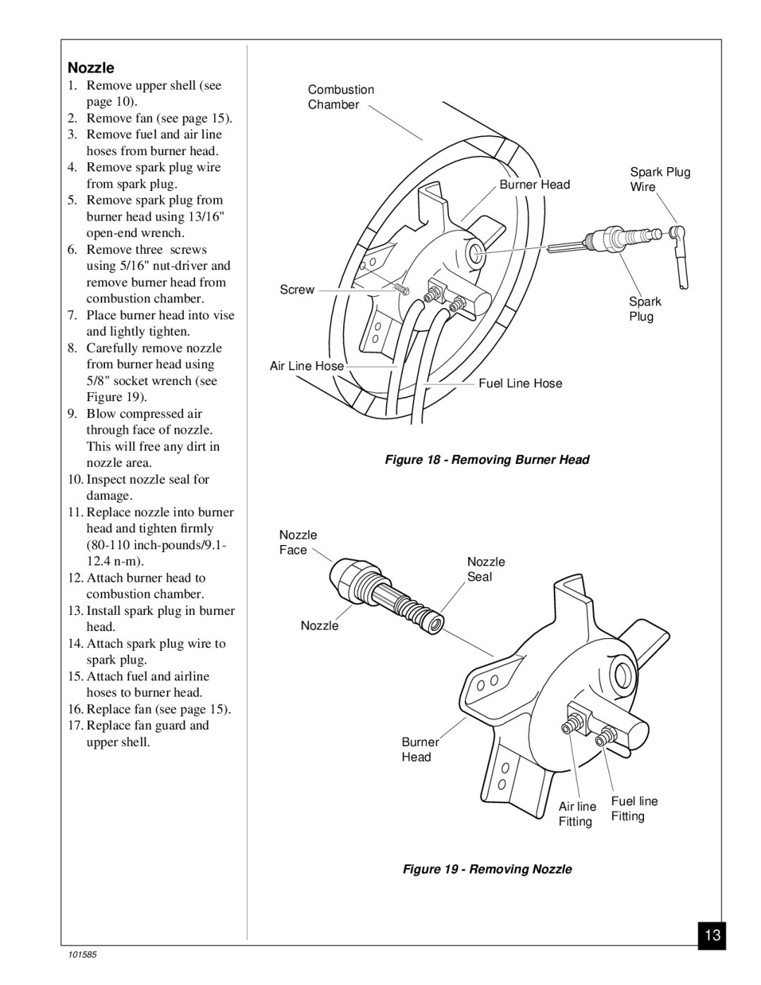 Master Lock 70000 BTU/Hr, 150000 BTU/Hr, 100000 BTU/Hr owner manual Nozzle, Removing Burner Head 