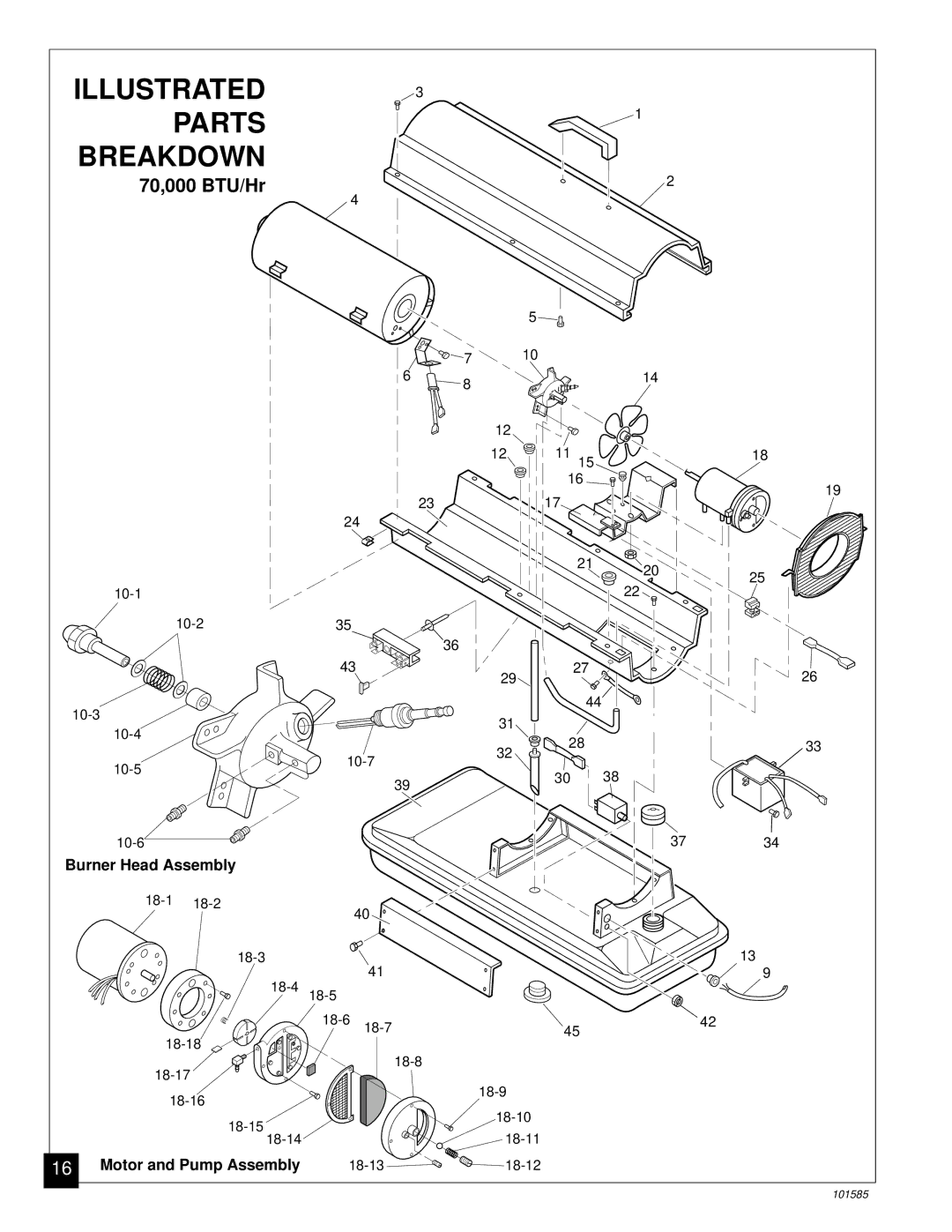 Master Lock 70000 BTU/Hr, 150000 BTU/Hr, 100000 BTU/Hr owner manual Parts Breakdown, 70,000 BTU/Hr 