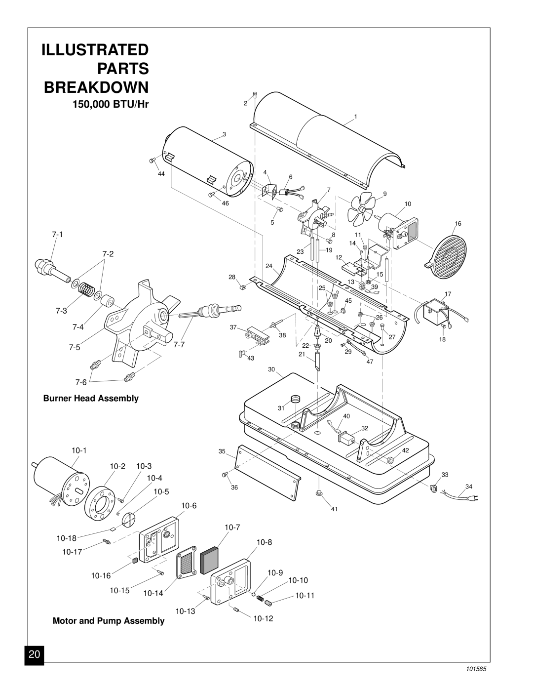 Master Lock 100000 BTU/Hr, 150000 BTU/Hr, 70000 BTU/Hr owner manual Illustrated Parts Breakdown, 150,000 BTU/Hr 