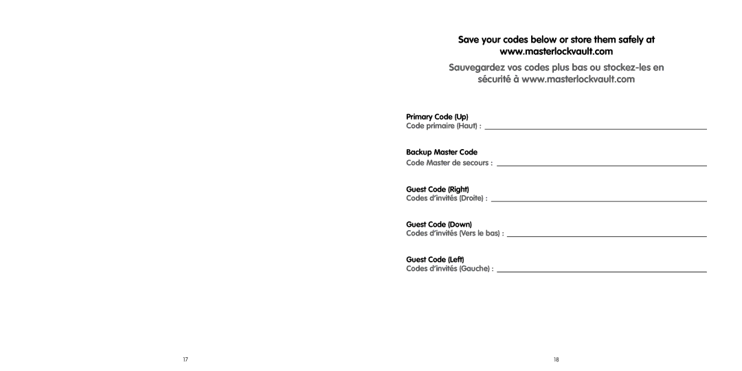 Master Lock 1500eD user manual Sauvegardez vos codes plus bas ou stockez-les en 