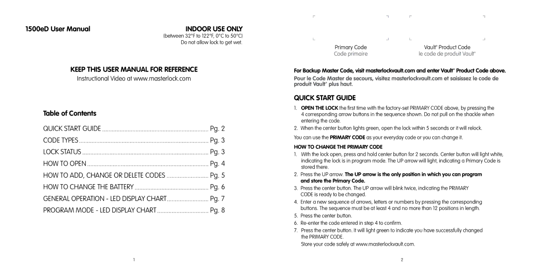 Master Lock 1500eD user manual Indoor USE only 