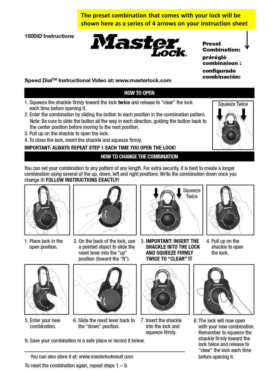 Master Lock 1500HD instruction sheet 