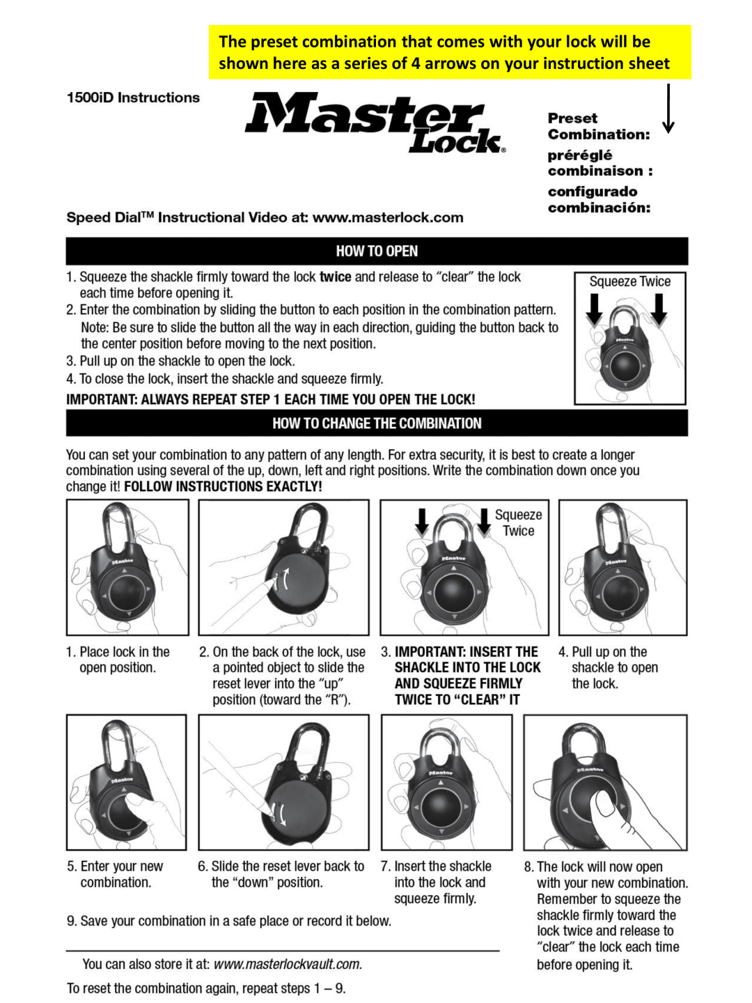 Master Lock 1500HD instruction sheet 