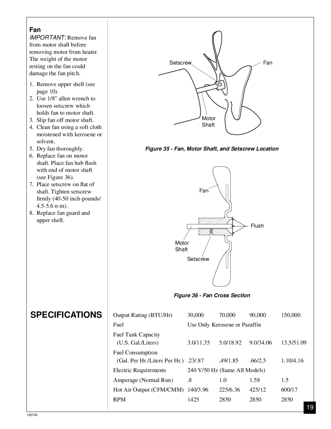 Master Lock B150, B30, B70, B100 owner manual Fan, Important Remove fan 