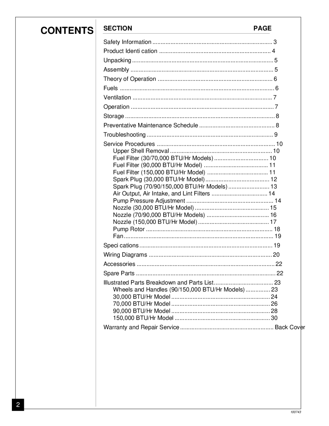 Master Lock B100, B30, B70, B150 owner manual Contents 