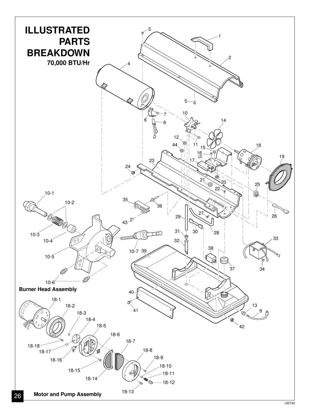 Master Lock B100, B30, B70, B150 owner manual 70,000 BTU/Hr, Burner Head Assembly 