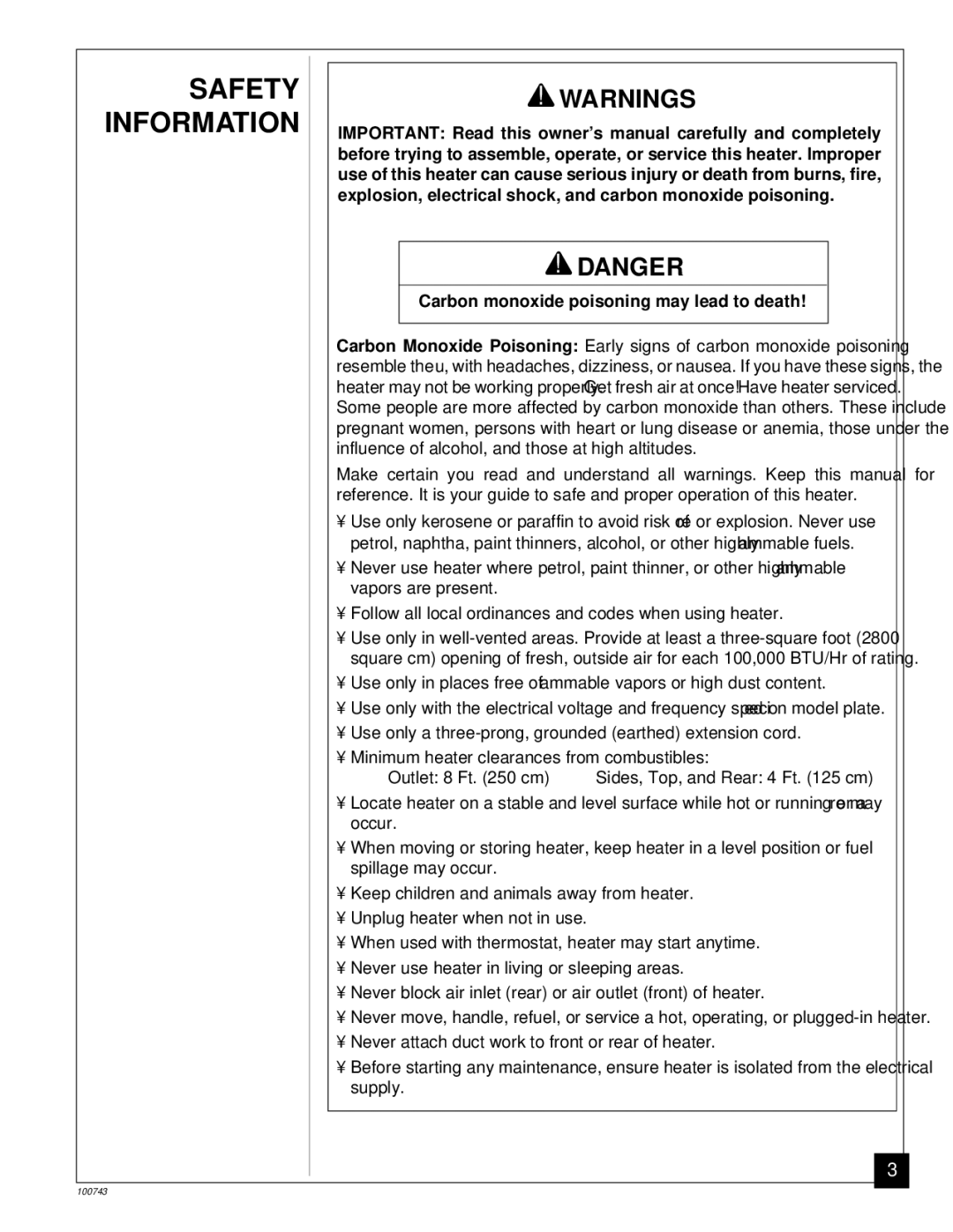 Master Lock B150, B30, B70, B100 owner manual Safety Information, Carbon monoxide poisoning may lead to death 