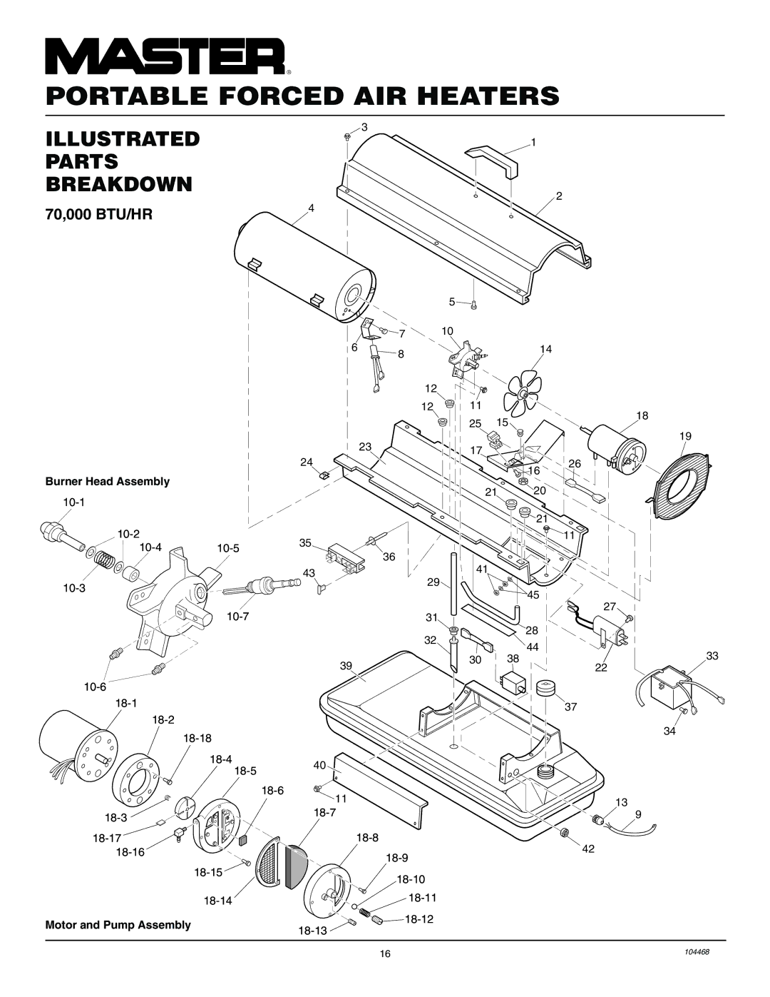 Master Lock B70CEA, B35CEA, B150CEA, B100CEA owner manual 70,000 BTU/HR, Burner Head Assembly 