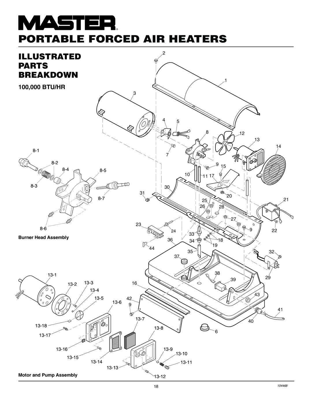 Master Lock B150CEA, B70CEA, B35CEA, B100CEA owner manual 100,000 BTU/HR 