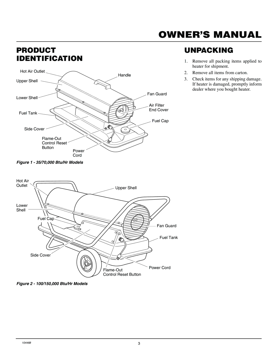 Master Lock B100CEA, B70CEA, B35CEA, B150CEA owner manual Product Identification, Unpacking 