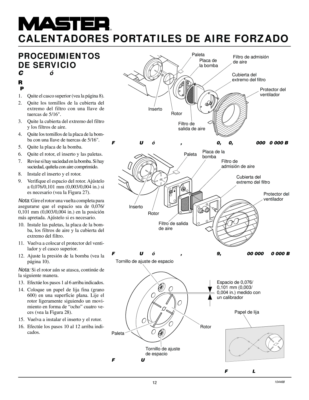 Master Lock B70CEA, B35CEA, B150CEA, B100CEA owner manual Rotor de la bomba, Procedimiento si el rotor se atasca 