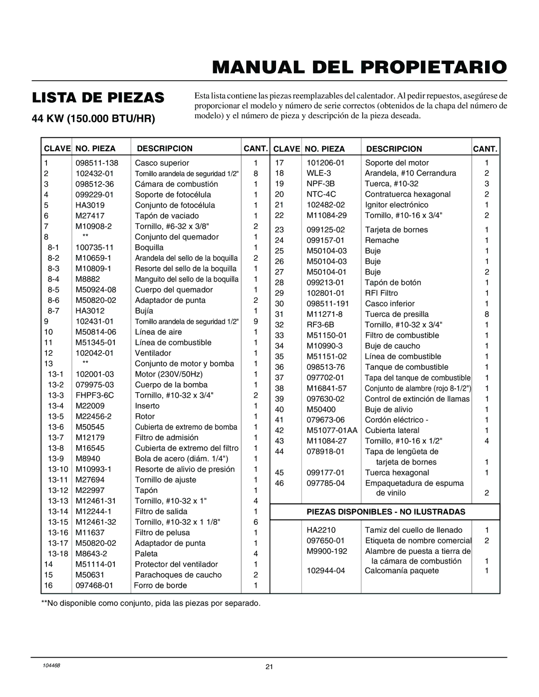 Master Lock B35CEA, B70CEA, B150CEA, B100CEA owner manual Arandela, #10 Cerrandura 098512-36 Cámara de combustión 