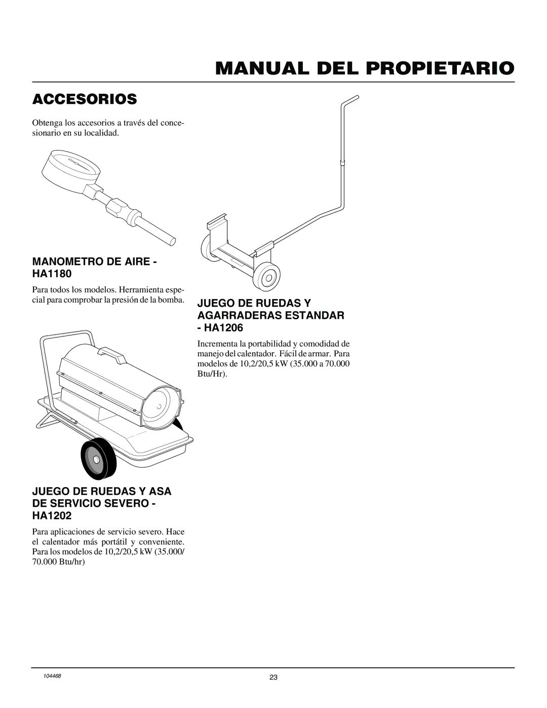 Master Lock B100CEA, B70CEA, B35CEA, B150CEA owner manual Accesorios, Juego DE Ruedas Y ASA DE Servicio Severo HA1202 