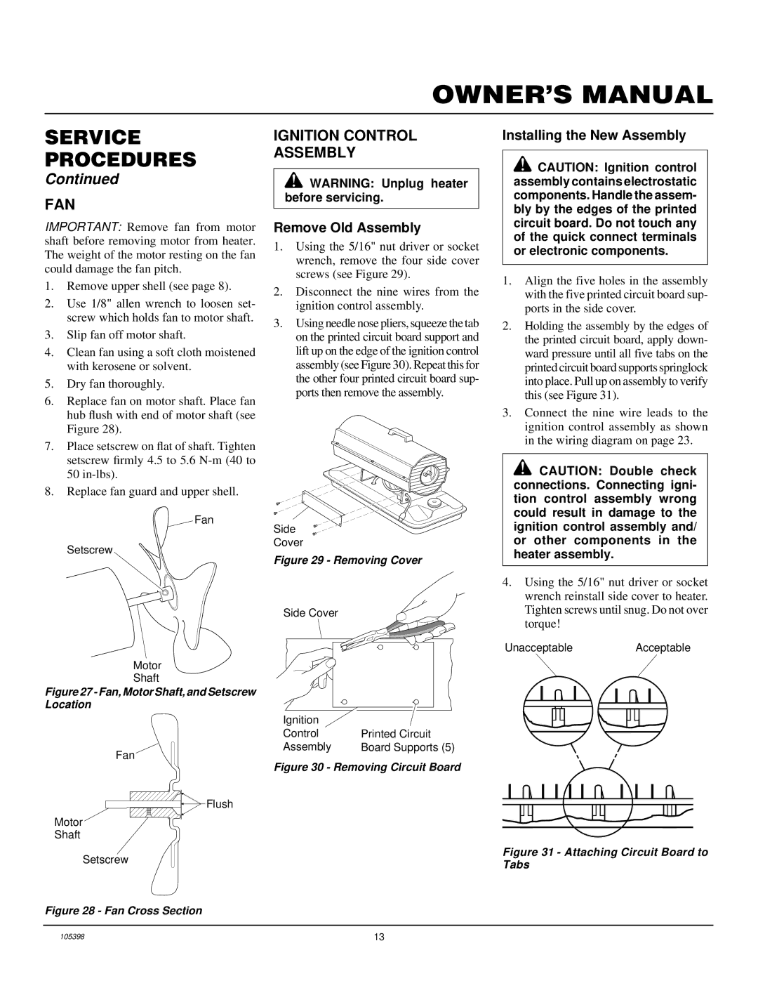 Master Lock B100CEH, B70CEH, B35CEH Fan, Ignition Control Assembly, Remove Old Assembly, Installing the New Assembly 